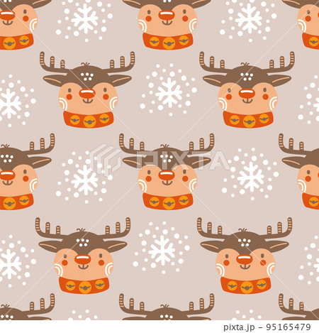 Seamless pattern christmas deer heads background vector illustration gray Seamless pattern christmas deer heads background vector illustration gray 95165479