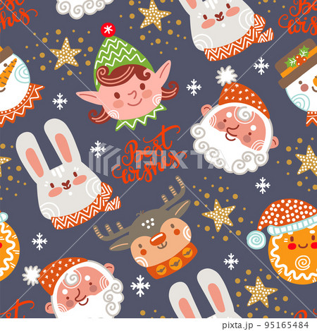 Seamless pattern christmas animal heads background vector illustration navy Seamless pattern christmas animal heads background vector illustration navy 95165484
