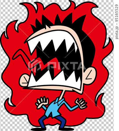 大口を開けて背中に炎を背負っている男性 95165529