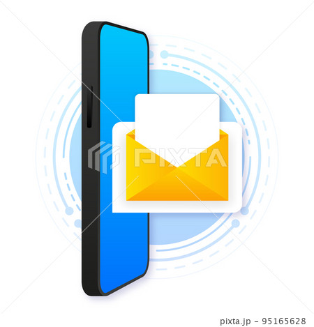 Unread email notification. New message on the smartphone screen. Online messaging concept. Vector illustration. Unread email notification. New message on the smartphone screen. Online messaging concept. Vector illustration. 95165628