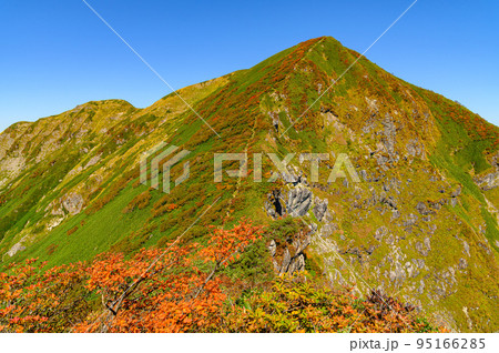 紅葉の谷川連峰・一ノ倉岳へと続く稜線（谷川岳付近より） 95166285