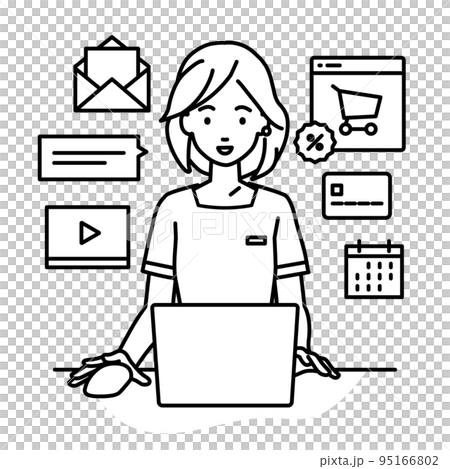 A female esthetician, receptionist, and customer service clerk doing research, data analysis, and creating reports in front of a PC at her desk A female esthetician, receptionist, and customer service clerk doing research, data analysis, and creating reports in front of a PC at her desk 95166802