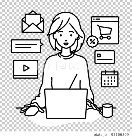 一名遠程工作女性在辦公桌前的 PC 前進行研究、數據分析和報告撰寫 95166809