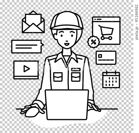 一名女工在辦公桌前的電腦前進行研究、數據分析和創建報告 95166982