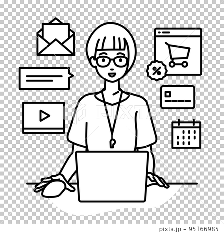 一位女教師在辦公桌前的電腦前進行研究、數據分析和報告寫作 95166985