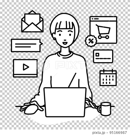 一名遠程工作女性在辦公桌前的 PC 前進行研究、數據分析和報告撰寫 95166987