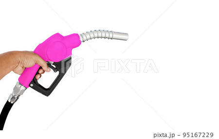 Oil dispenser handle, green color that separates from the background white background. Fuel system distributor, energy technology Oil dispenser handle, green color that separates from the background white background. Fuel system distributor, energy technology 95167229
