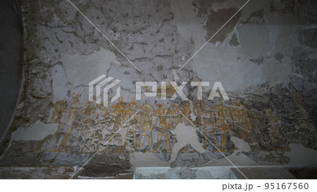 Valley of the kings Luxor Egypt Tomb of Tausert and Setnakht heiroglyphic painting with pastel color beautiful yellow and blue fresco style Valley of the kings Luxor Egypt Tomb of Tausert and Setnakht heiroglyphic painting with pastel color beautiful yellow and blue fresco style 95167560