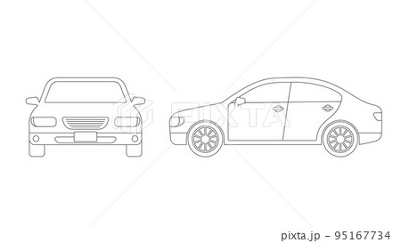 セダンタイプの車の線画イラスト 前面と側面 セダンタイプの車の線画イラスト 前面と側面 95167734