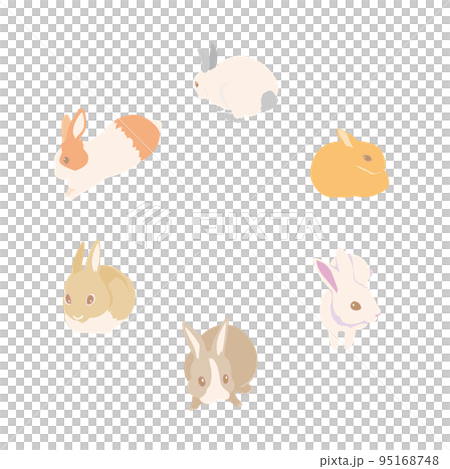 色とりどりのうさぎセット　線無しタイプ 95168748