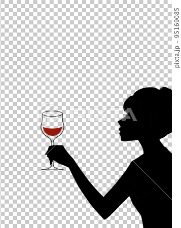 一個女人拿著一杯紅酒的剪影插圖 一個女人拿著一杯紅酒的剪影插圖 95169085