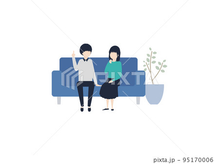 おうちデートを楽しむ男女カップルのイラスト素材 95170006