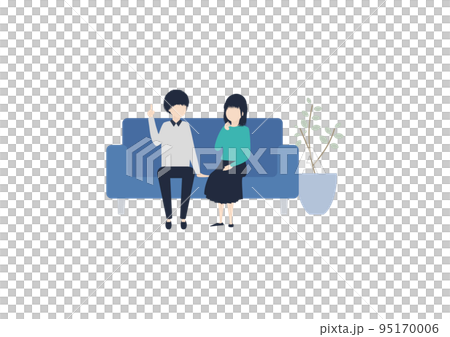 おうちデートを楽しむ男女カップルのイラスト素材 95170006