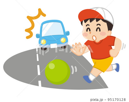 子供の飛び出し注意　ボールを追いかける男の子 95170128