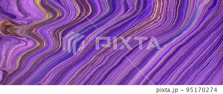 Abstract fluid art background dark purple and golden colors. Liquid marble. Acrylic painting with violet gradient. Abstract fluid art background dark purple and golden colors. Liquid marble. Acrylic painting with violet gradient. 95170274