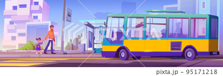 People on bus stop, father with little daughter People on bus stop, father with little daughter 95171218