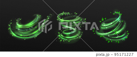 Fresh wind swirls with green leaves and sparkles 95171227