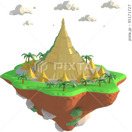 3D illustrator of Shwedagon Temple, Myanmar. 3D rendering of a low polygon model 95171727