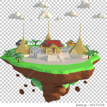 3D illustrator of PhraKaew Temple, Bangkok Thailand. 3D rendering of a low polygon model 95171729