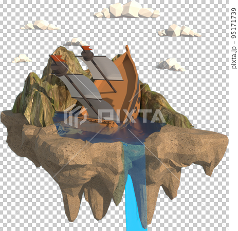3D illustrator of Boat capsized in the bay. 3D rendering of a low polygon model 3D illustrator of Boat capsized in the bay. 3D rendering of a low polygon model 95171739