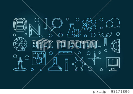 Vector Back to School blue concept linear illustration 95171896