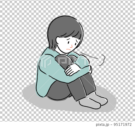 落ち込んで膝を抱える悲しい表情の女性 95171972