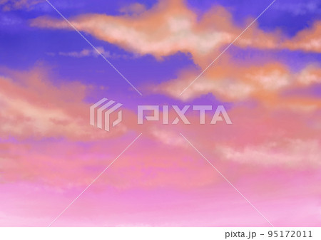 幻想的な紫の夕焼け空のイラスト 横型のイラスト素材