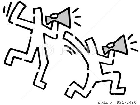 メガホンで応援する手描きの棒人間たち 95172430