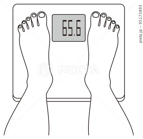 体重計に乗り体重を測る人の足元 裸足が綺麗な男性の足元とヘルスメーター イラスト ベクター 95173893