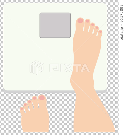 体重計に乗り体重を測る人の足元 裸足が綺麗な男性の足元とヘルスメーター イラスト ベクター 95173895