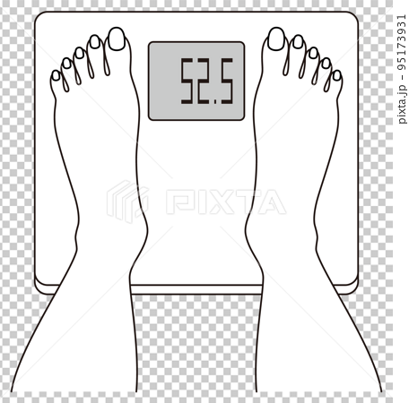 体重計に乗り体重を測る人の足元 裸足が綺麗な女性の足元とヘルスメーター イラスト ベクター 95173931
