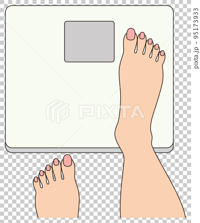 体重計に乗り体重を測る人の足元 裸足が綺麗な女性の足元とヘルスメーター イラスト ベクター 95173933