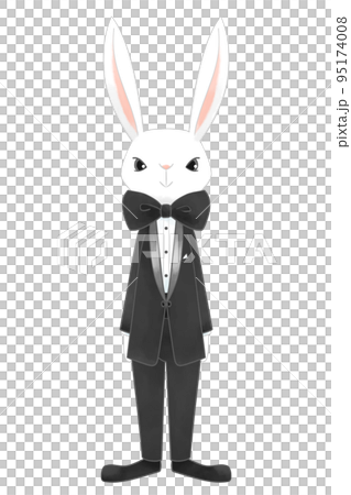 Illustration of a rabbit wearing a watercolor style tuxedo 95174008