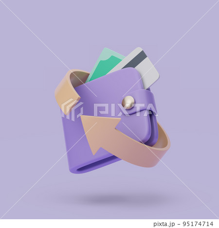 Wallet with cashback icon. 3d simple render illustration on pastel background. Wallet with cashback icon. 3d simple render illustration on pastel background. 95174714