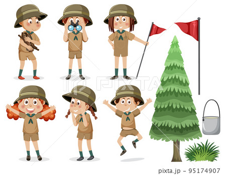 Children camping out cartoon character set 95174907