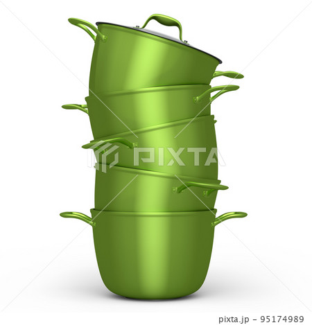 Set of stainless steel stewpot and chrome plated cookware on white background Set of stainless steel stewpot and chrome plated cookware on white background 95174989