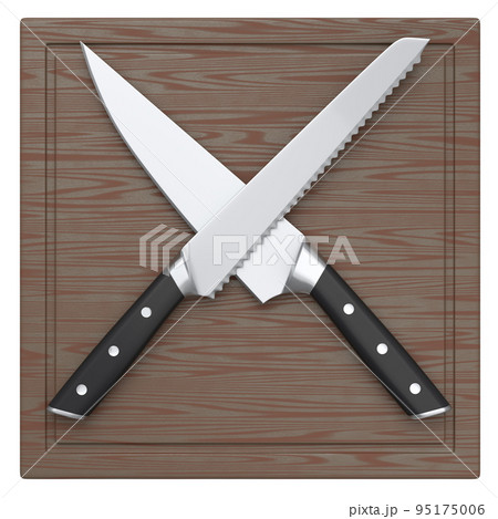 Chef's kitchen knives on a wooden board isolated on white background. Chef's kitchen knives on a wooden board isolated on white background. 95175006