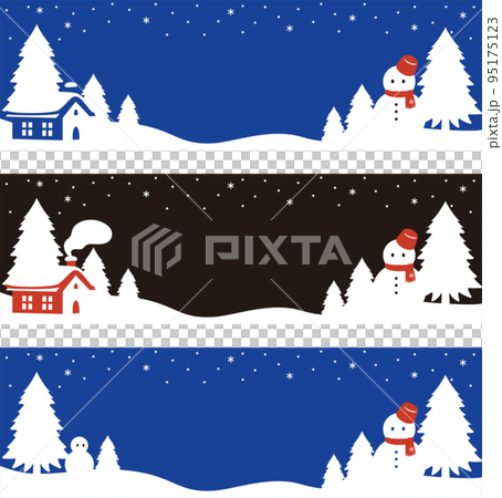 バナー 雪の降る冬の街並みのイラスト 雪だるま 背景 イラスト素材セットのイラスト素材 バナー 雪の降る冬の街並みのイラスト 雪だるま 背景 イラスト素材セットのイラスト素材