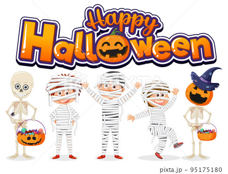 Happy Halloween Text Logo With Cartoon Character Happy Halloween Text Logo With Cartoon Character 95175180