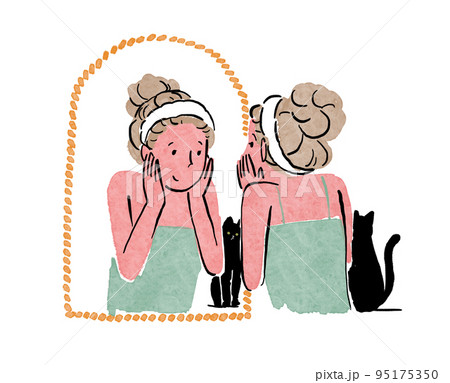 鏡を見ながら肌のお手入れ 鏡を見ながら肌のお手入れ 95175350