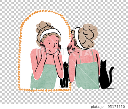 鏡を見ながら肌のお手入れ 鏡を見ながら肌のお手入れ 95175350