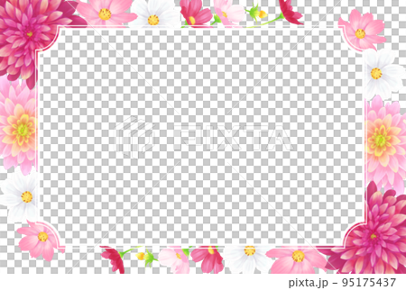 Dark background and autumn flower frame (dahlia, chrysanthemum, cosmos) 95175437