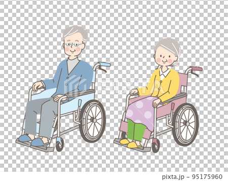 車椅子の男女のシニア達 笑顔 車椅子の男女のシニア達 笑顔 95175960