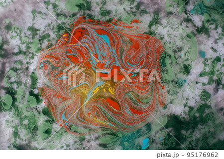 Abstract marble floral pattern texture. Traditional art of Ebru marbling Abstract marble floral pattern texture. Traditional art of Ebru marbling 95176962