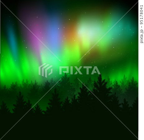 Winter landscape background with northern lights 95178041