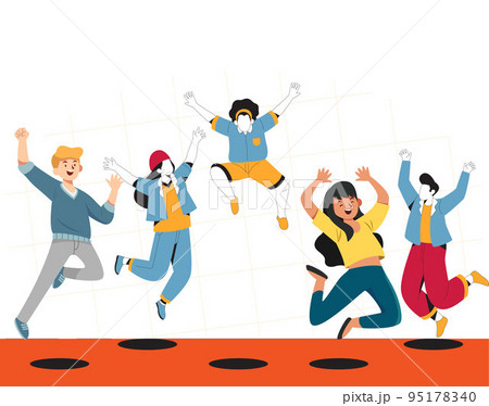 Group of young people jumping and having fun...のイラスト素材 [95178340] - PIXTA