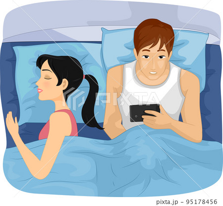 Couple Bed Man Watch Porn Masturbate Illustration Couple Bed Man Watch Porn Masturbate Illustration 95178456