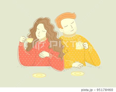 Couple Girl Man Hot Drinks Illustration Couple Girl Man Hot Drinks Illustration 95178460
