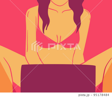 Girl Masturbate Laptop Illustration 95178484