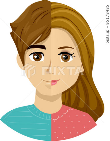 Teen Boy Girl Half Face Concept Illustration Teen Boy Girl Half Face Concept Illustration 95178485